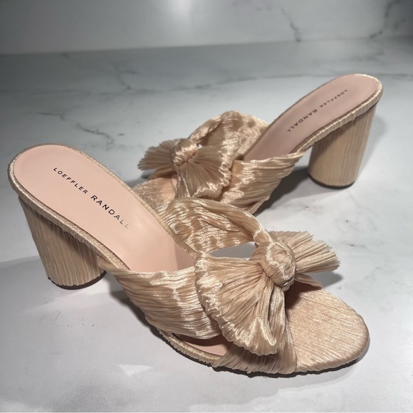 Loeffler Randall Penny Almond Pleated Fabric Knot Mule Heel Sandals - Picture 2 of 8